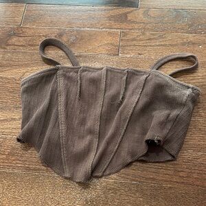 Garage Brown Ribbed Crop Top